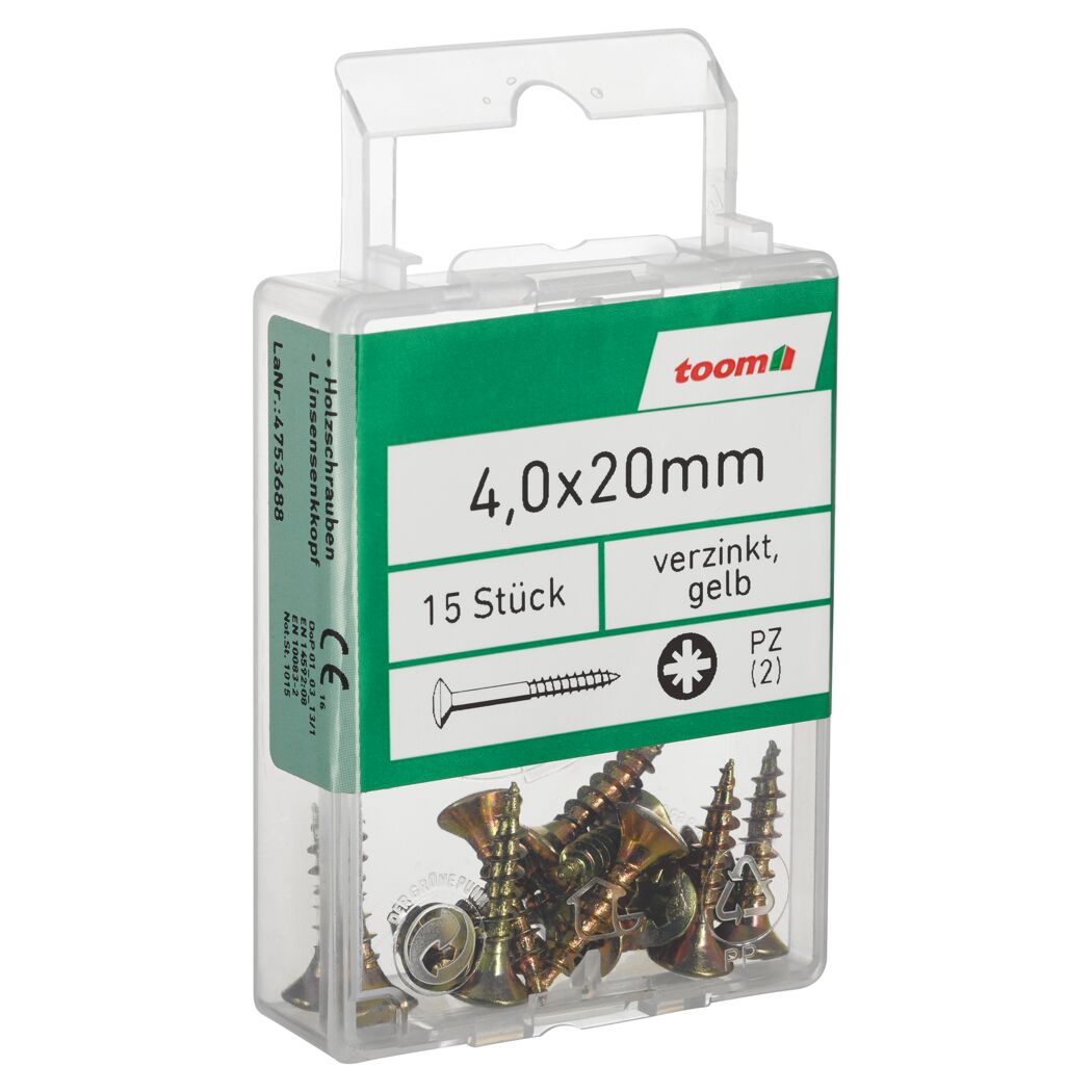 Holzschrauben PZ2 Kreuzschlitz Stahl verzinkt 4,0 x 20 mm 15 Stück