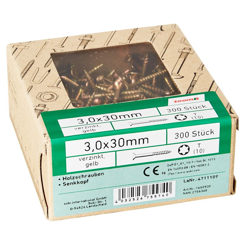 Holzschrauben T10 Torx Stahl 3,0 x 30 mm 300 Stück