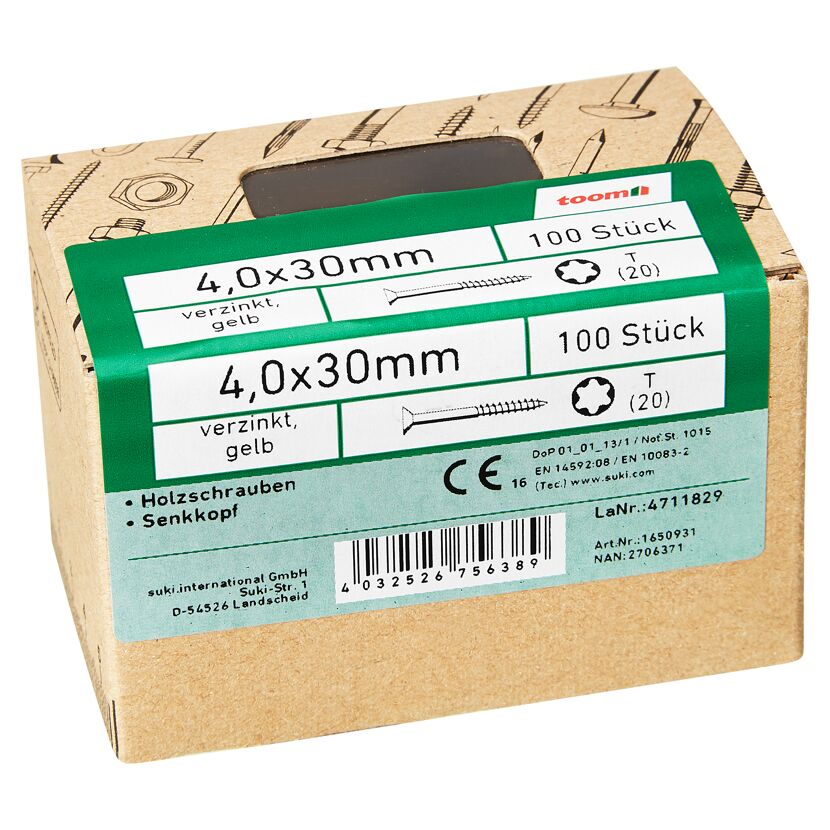 Holzschrauben T20 Torx Stahl 4,0 x 30 mm 100 Stück