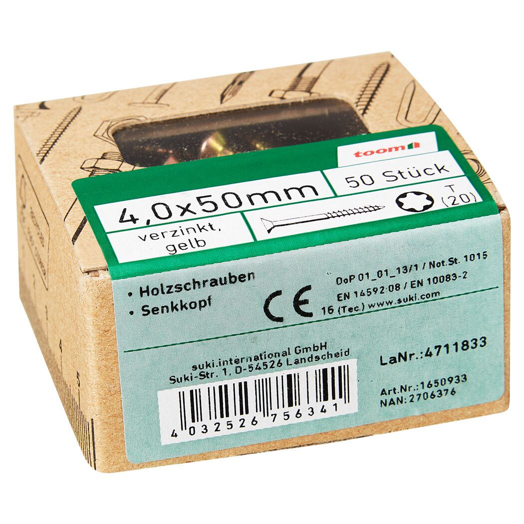 Holzschrauben T20 Torx Stahl 4,0 x 50 mm 50 Stück