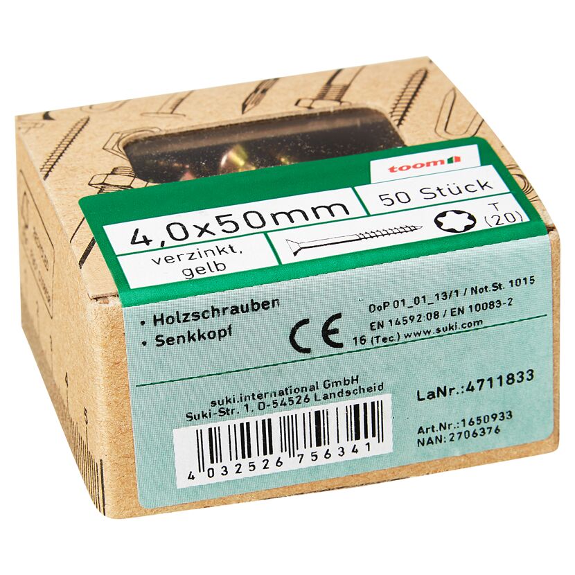 Holzschrauben T20 Torx Stahl 4,0 x 50 mm 50 Stück