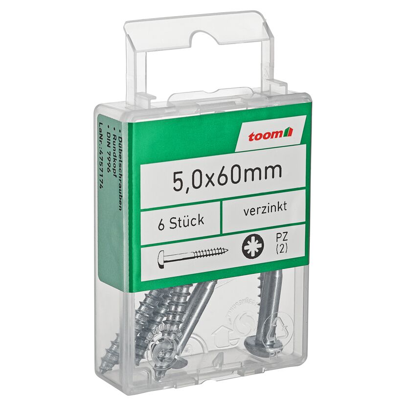 Dübelschrauben PZ2 Kreuzschlitz Stahl 5,0 x 60 mm 6 Stück