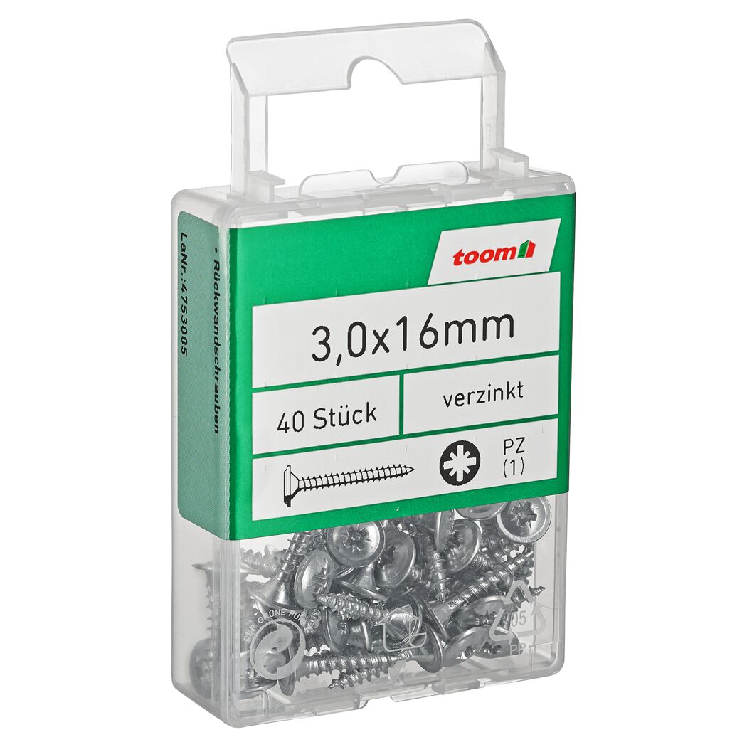 Rückwandschrauben PZ Kreuzschlitz Stahl 3,0 x 16 mm 40 Stück