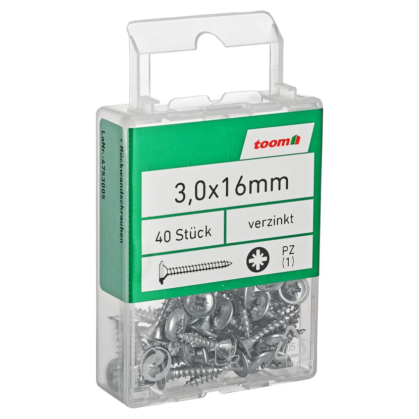 Rückwandschrauben PZ Kreuzschlitz Stahl 3,0 x 16 mm 40 Stück