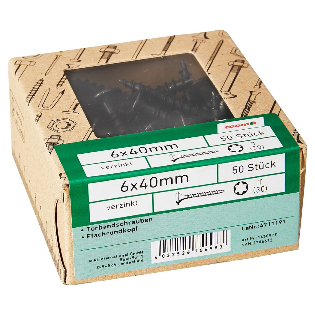 Torbandschrauben T30 Torx Stahl schwarz verzinkt 6 x 40 mm 50 Stück