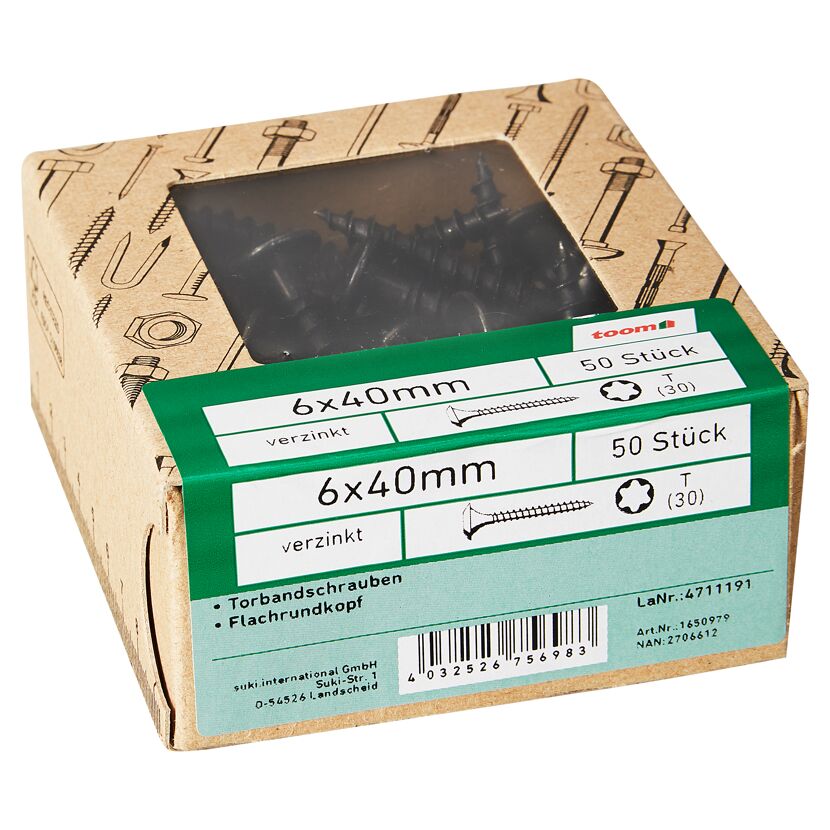 Torbandschrauben T30 Torx Stahl schwarz verzinkt 6 x 40 mm 50 Stück