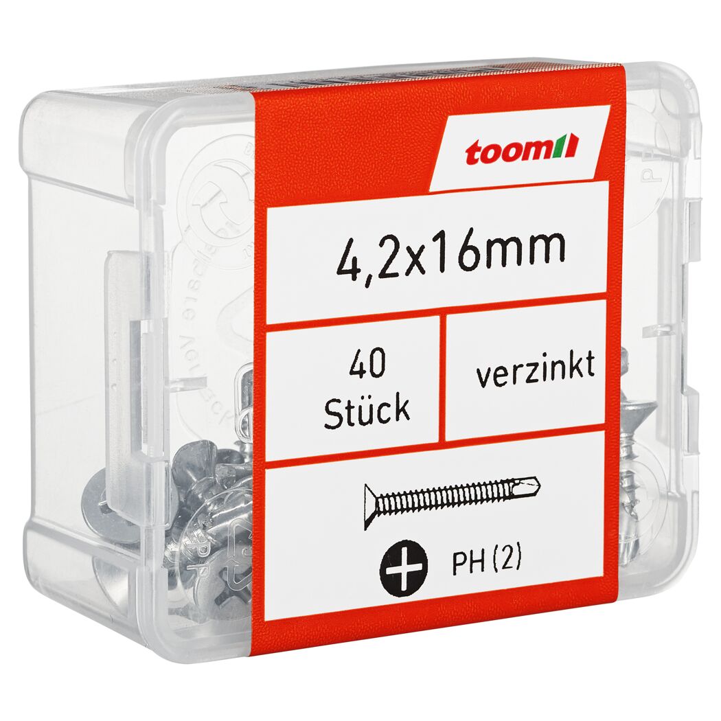 40 Stück verzinkte Blechschrauben 4,2 x 16 mm in Box