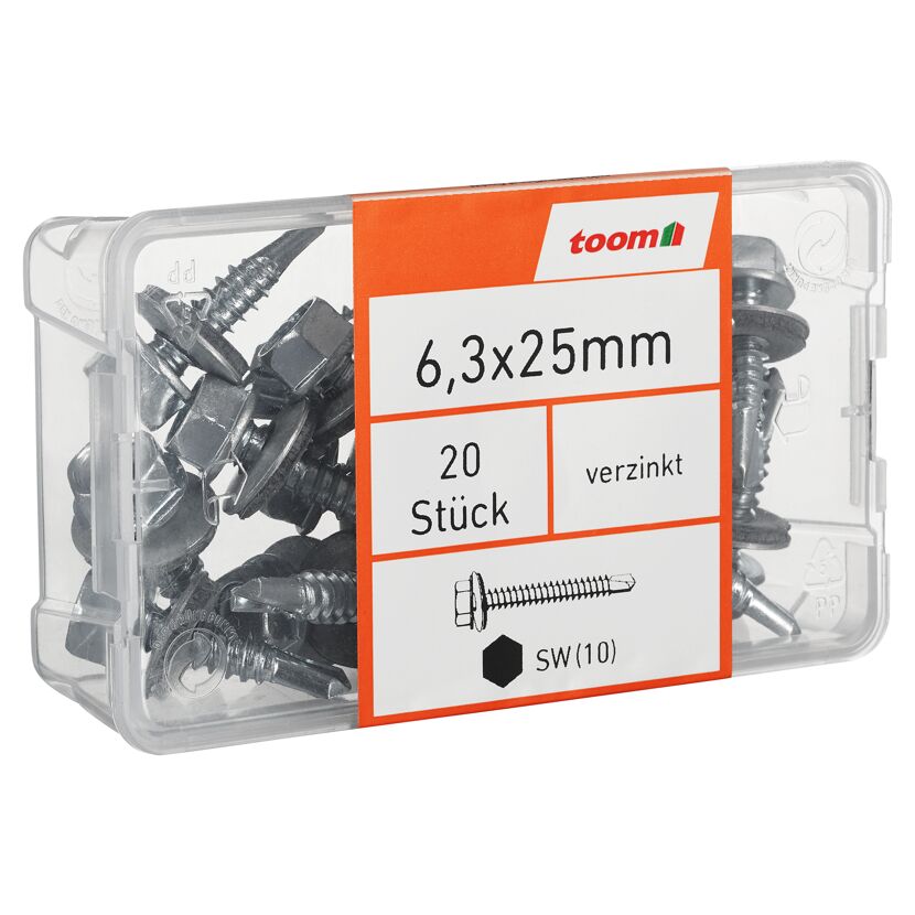 Fassadenbohrschraube SW 10 Sechskantkopf Stahl verzinkt 6,3 x 25 mm 20 Stück