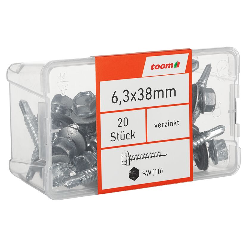 Fassadenbohrschraube SW10 Sechskantkopf Stahl verzinkt 6,3 x 38 mm 20 Stück
