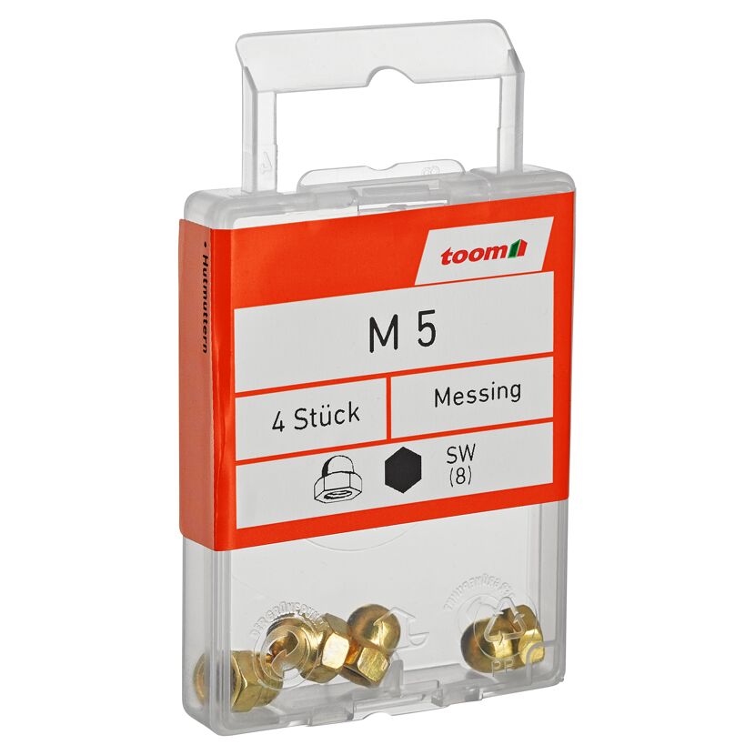Hutmuttern M5 Messing blank 4 Stück