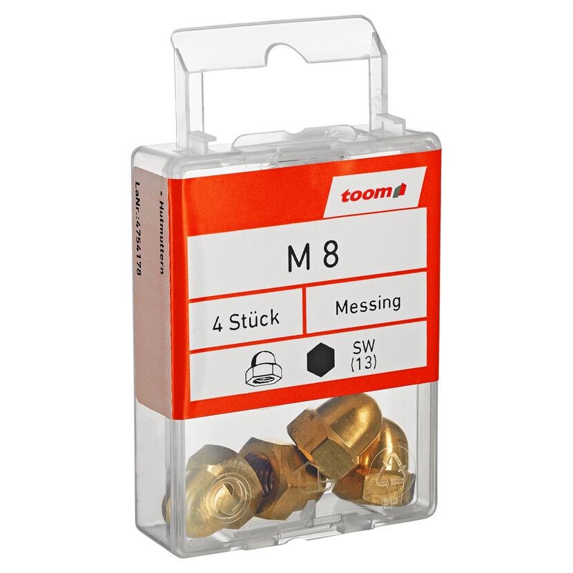 Hutmuttern M8 Messing blank 4 Stück