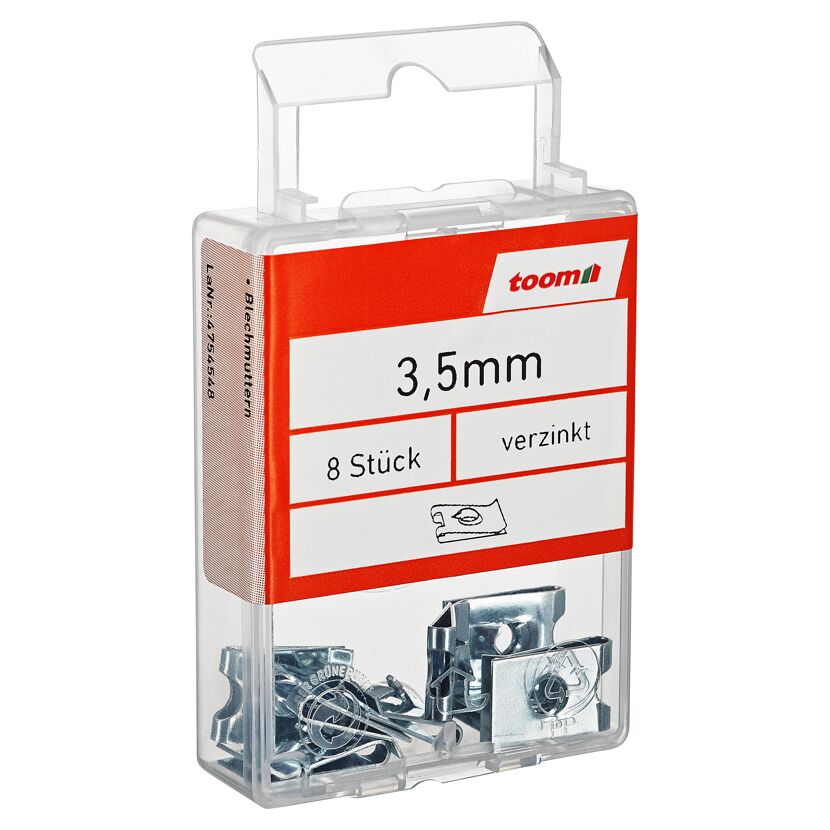 Blechmuttern 3,5 mm Stahl 8 Stück