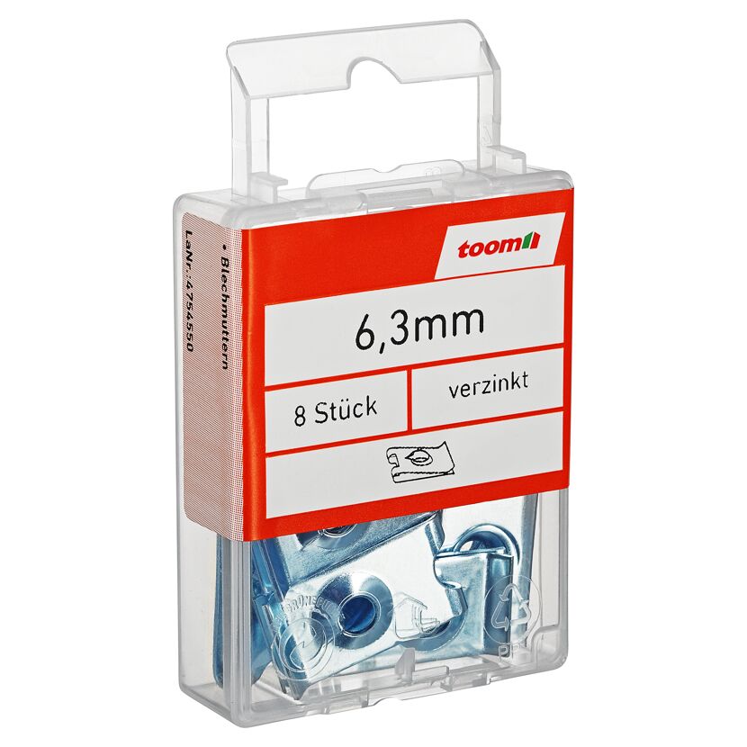 Blechmuttern Stahl 6,3 mm 8 Stück