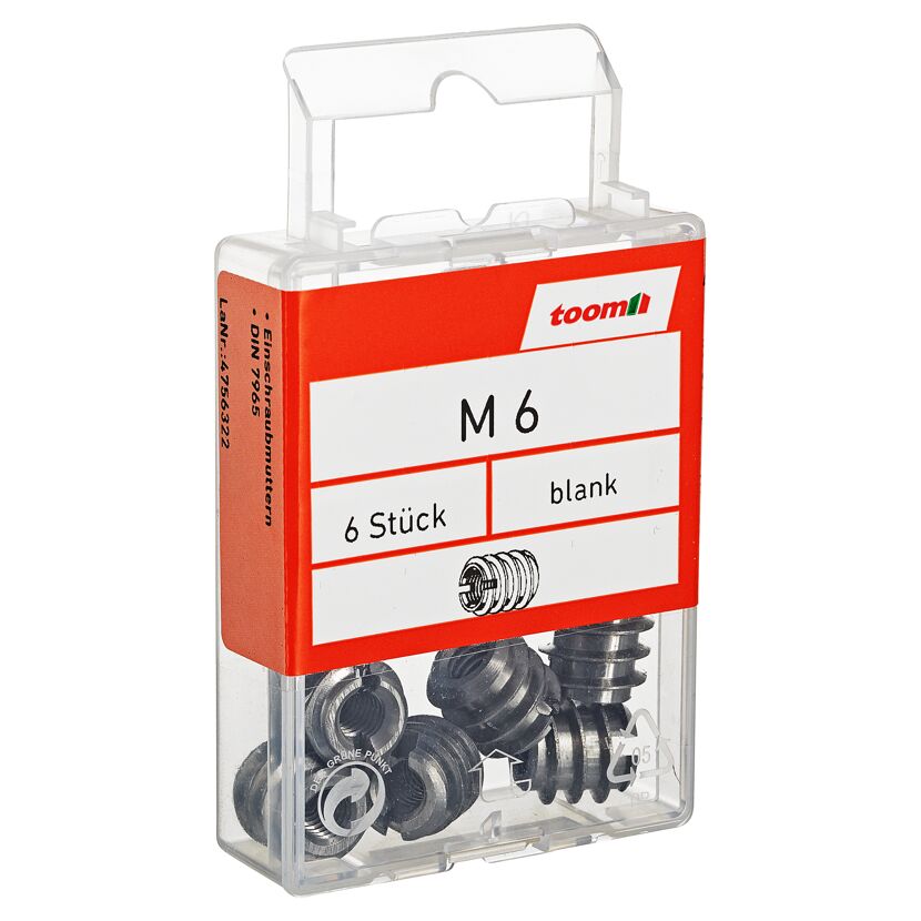 Einschraubmuttern M6 Stahl blank 6 Stück