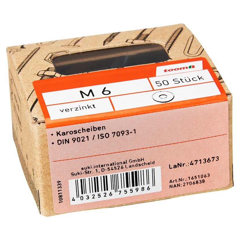 Karosseriescheiben Stahl verzinkt M6 6,4 mm 50 Stück