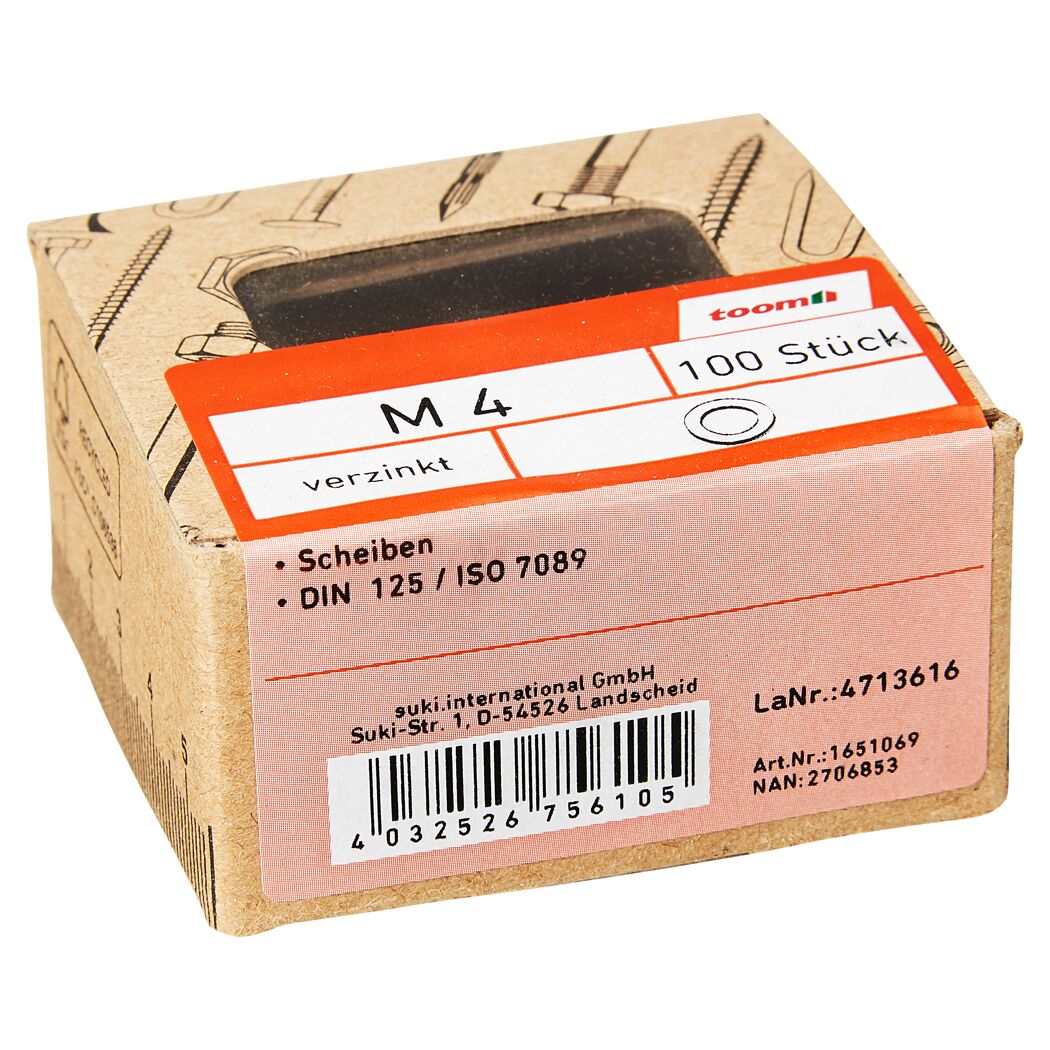 Scheiben Stahl verzinkt M4 4,3 mm 100 Stück