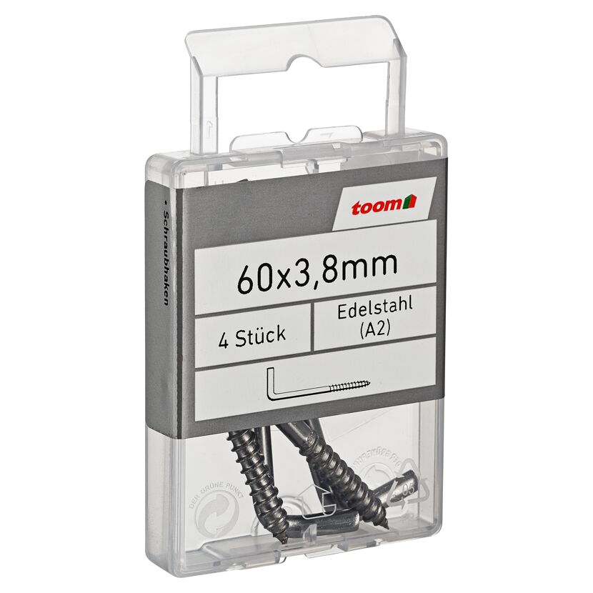 Schraubhaken Edelstahl 3,8 x 60 mm 4 Stück