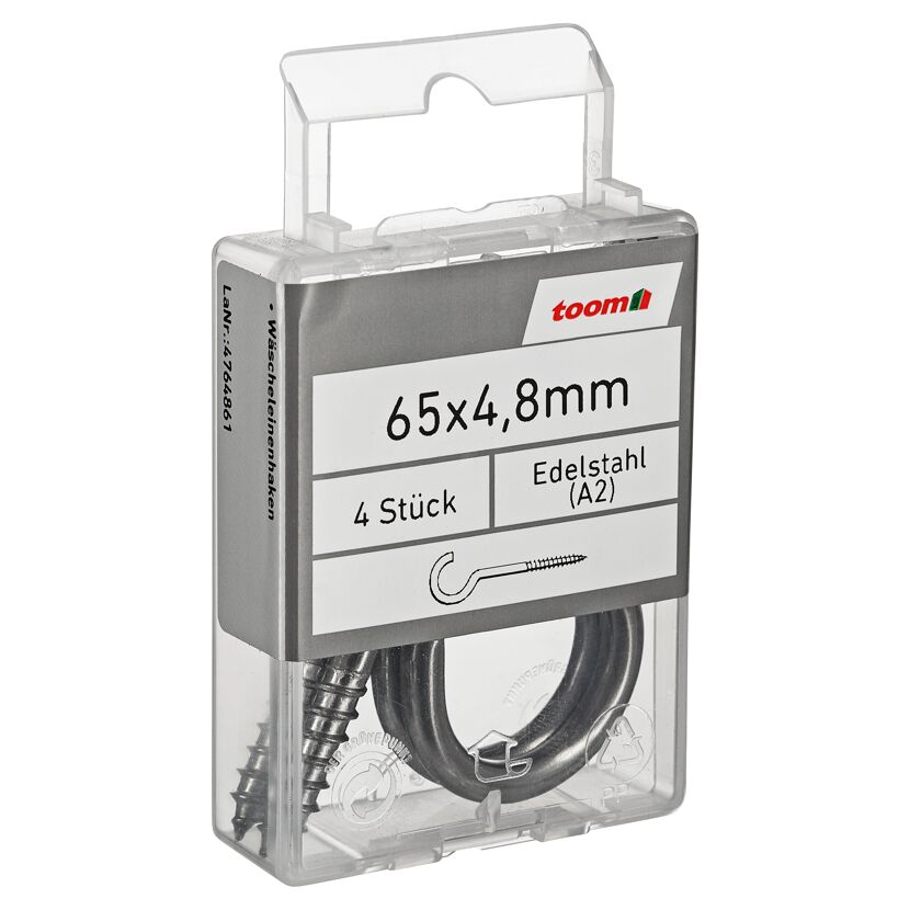 Wäscheleinenhaken Edelstahl 4,8 x 65 mm 4 Stück