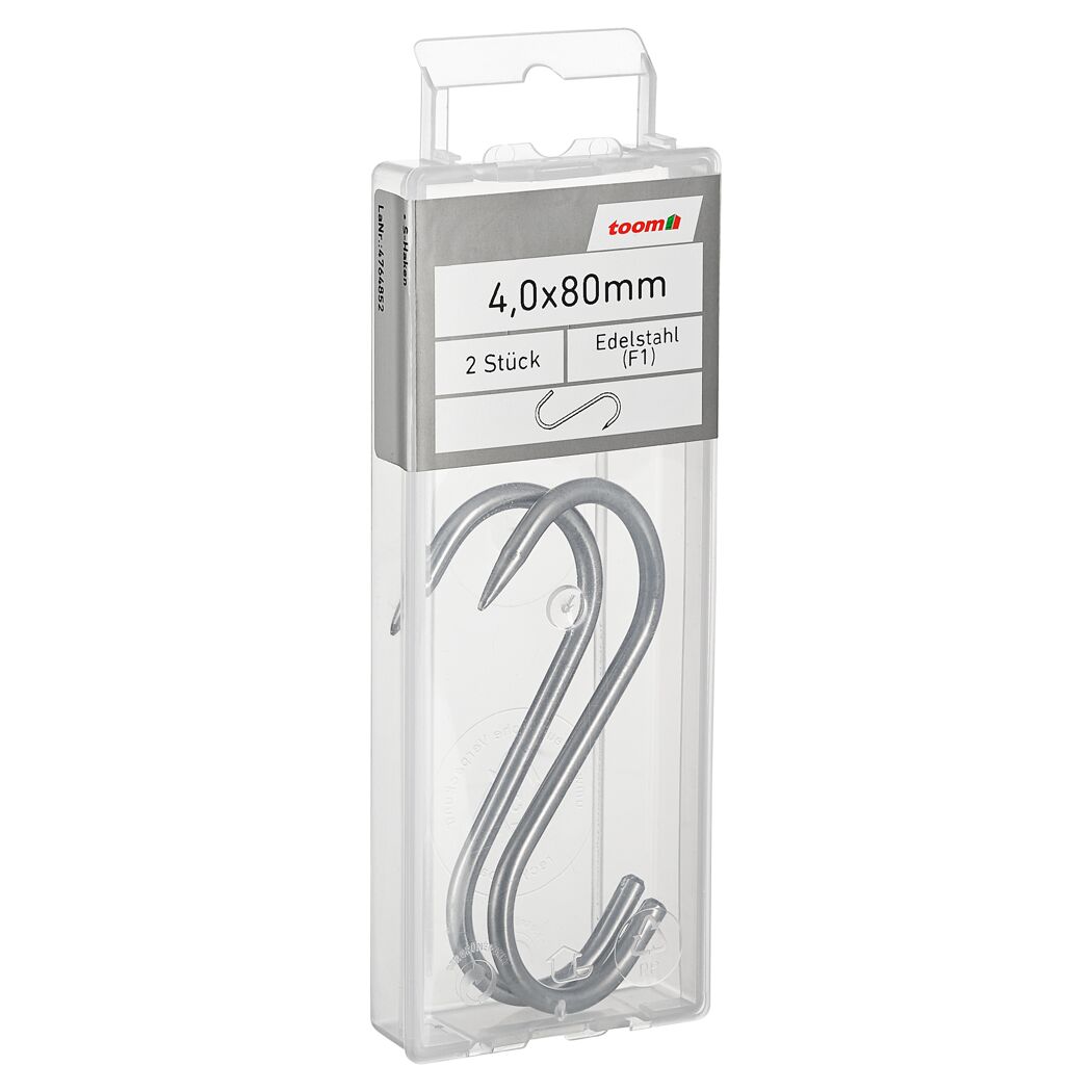 S-Haken Edelstahl 4,0 x 80 mm 2 Stück