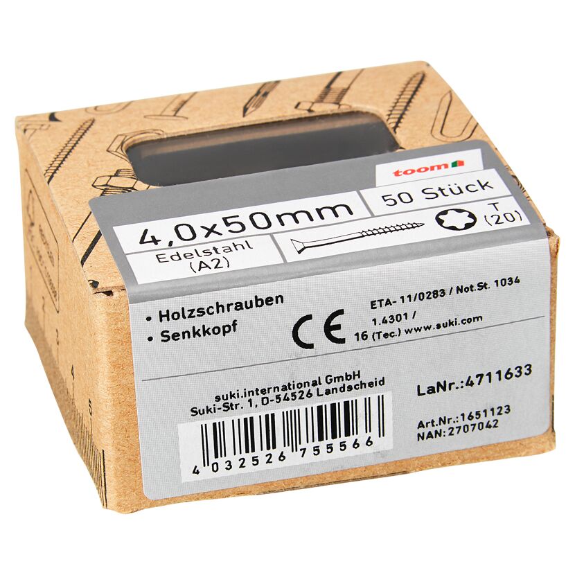 Holzschrauben T20 Torx Edelstahl 4,0 x 50 mm 50 Stück