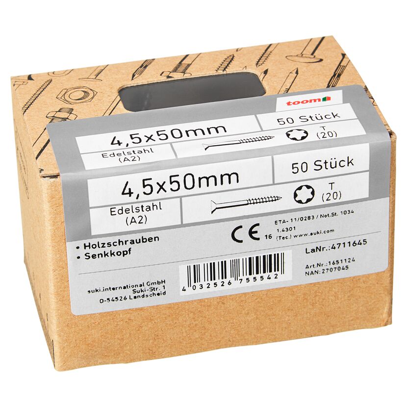 Holzschrauben T20 Torx Edelstahl 4,5 x 50 mm 50 Stück