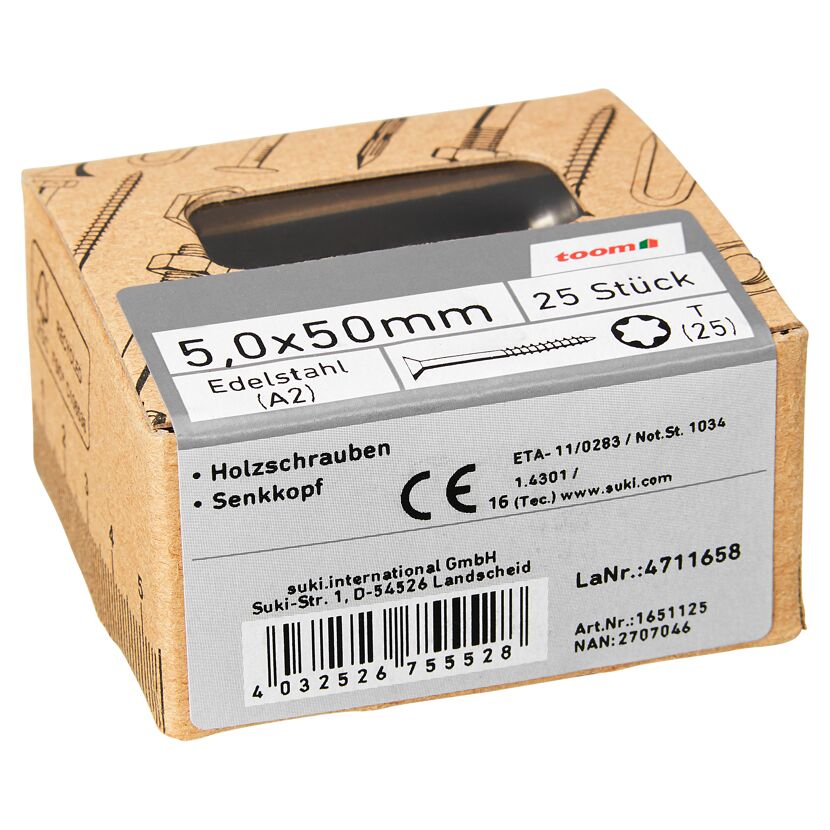 Holzschrauben T25 Torx Edelstahl 5,0 x 50 mm 25 Stück