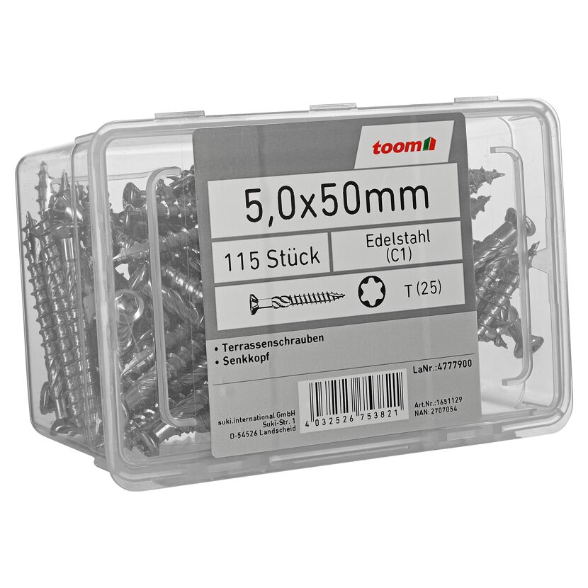 Terrassenschrauben T25 Edelstahl 5,0 x 50 mm 115 Stück