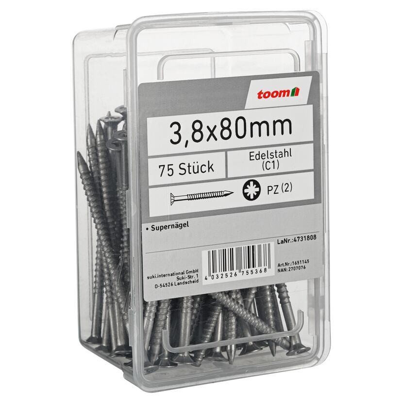 Supernägel Senkkopf PZ2 Stahl 3,8 x 80 mm 75 Stück