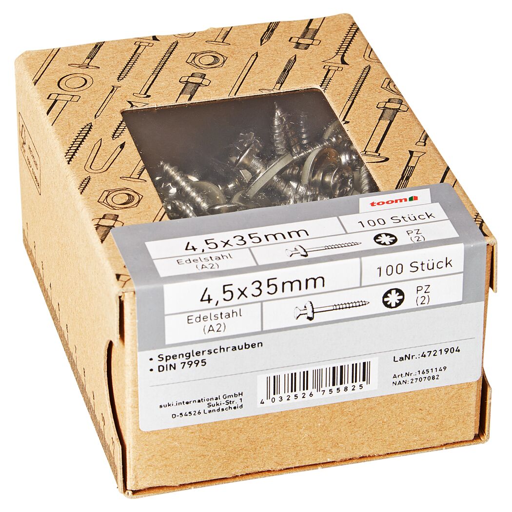Spenglerschrauben PZ2 Kreuzschlitz Edelstahl 4,5 x 35 mm 100 Stück