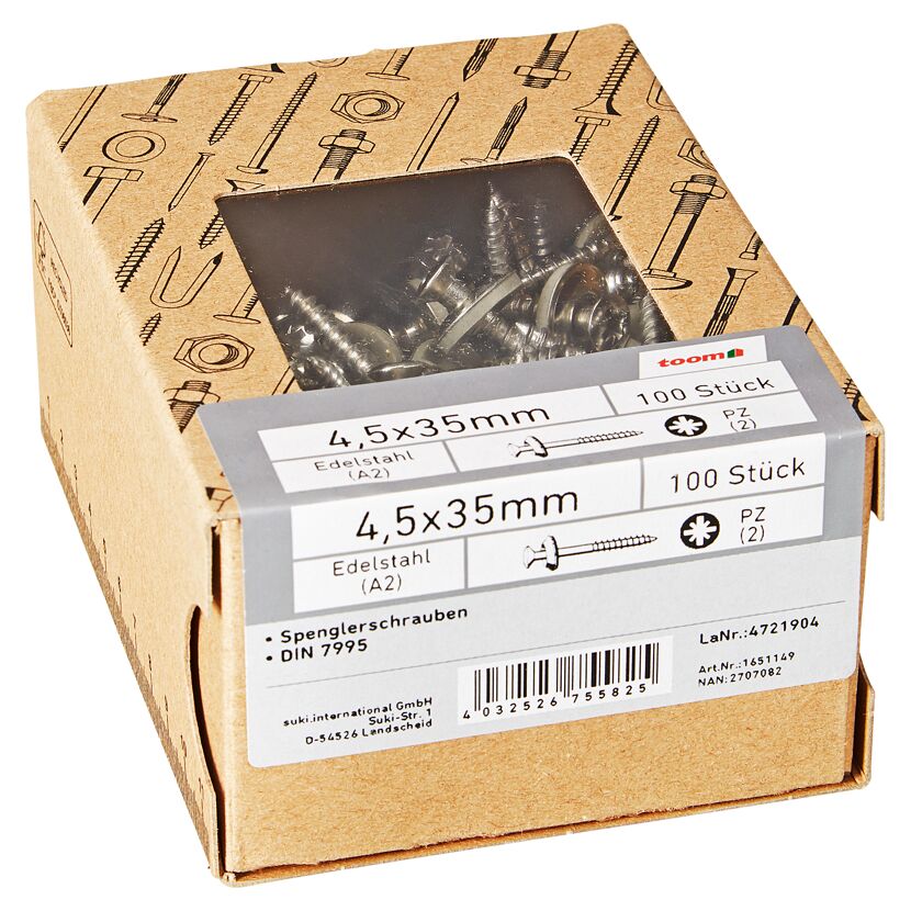 Spenglerschrauben PZ2 Kreuzschlitz Edelstahl 4,5 x 35 mm 100 Stück