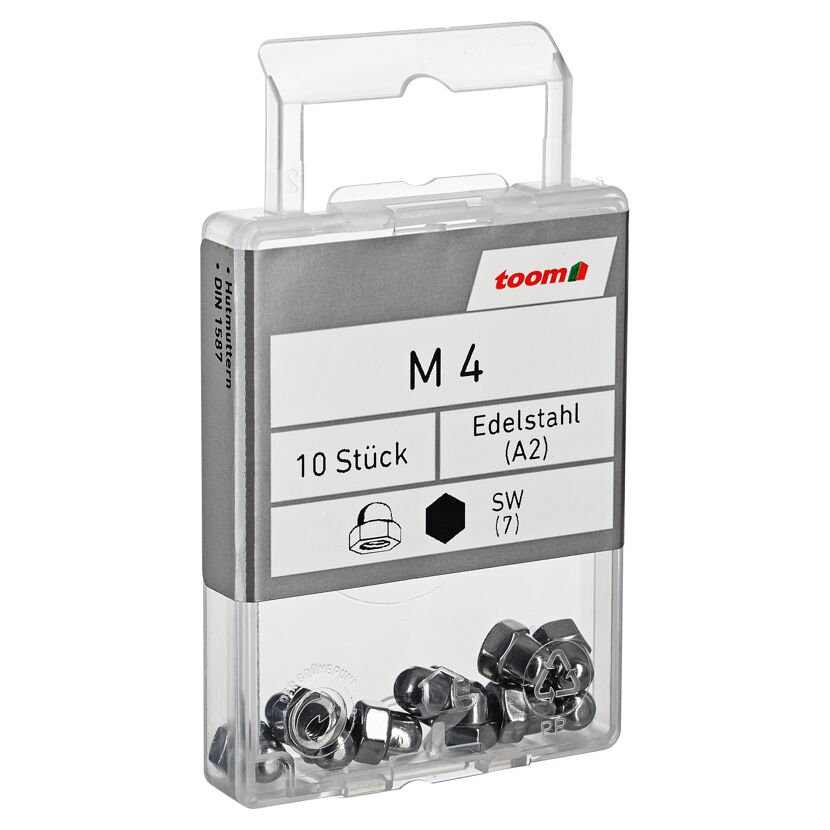 Hutmuttern M4 Edelstahl A2 10 Stück