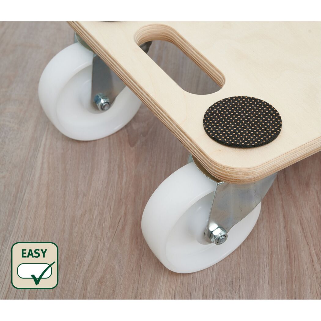 Möbelroller aus Holz mit weißen Rollen