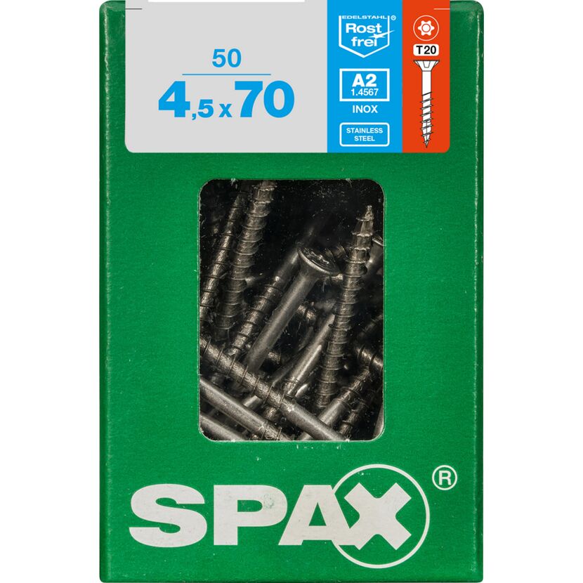50 SPAX Senkkopfschrauben 4,5 x 70 mm in Verpackung