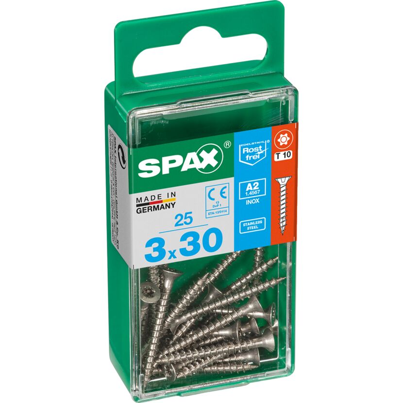 SPAX Senkkopfschrauben A2 Inox 3x30, 25 Stück