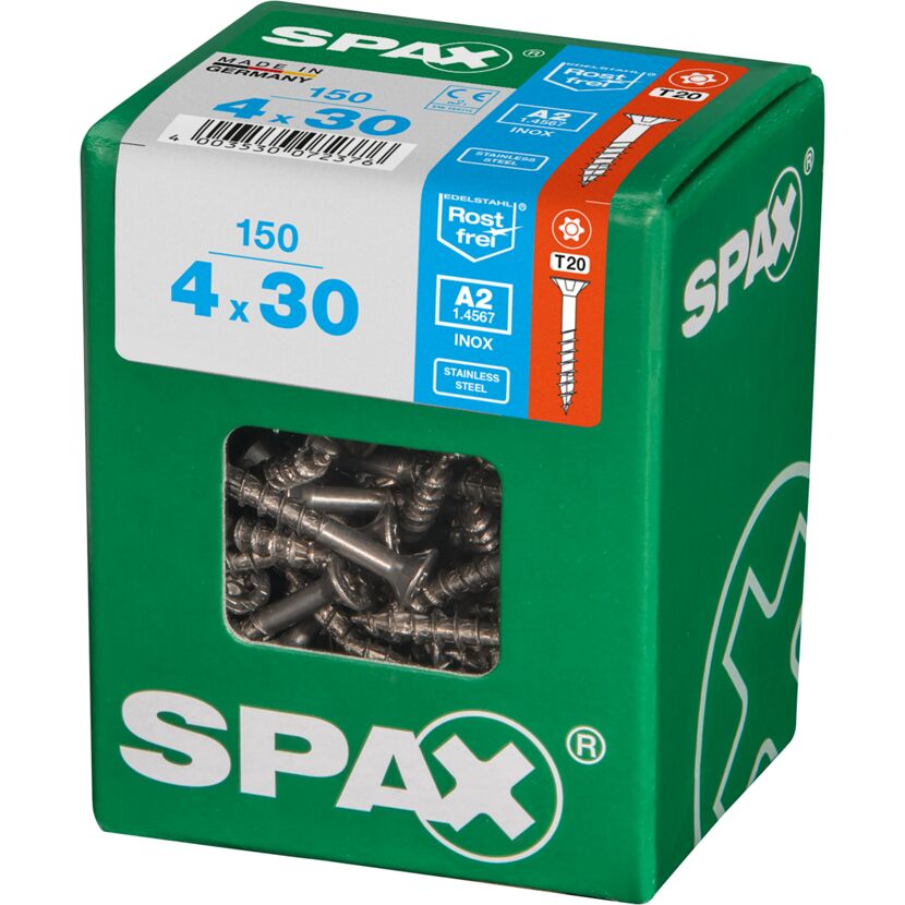 SPAX Senkkopfschrauben 4x30 mm, 150 Stück, Edelstahl A2