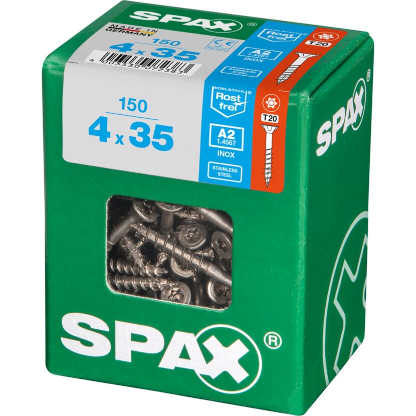 SPAX Schrauben 4x35 mm, 150 Stück, Edelstahl A2