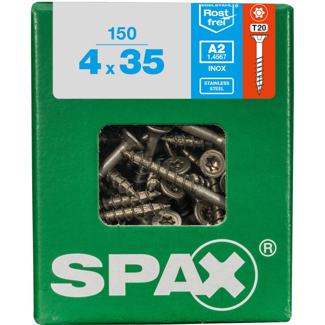 150 SPAX Senkkopfschrauben 4x35 mm in Verpackung