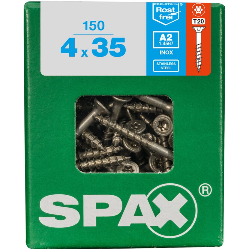 150 SPAX Senkkopfschrauben 4x35 mm in Verpackung