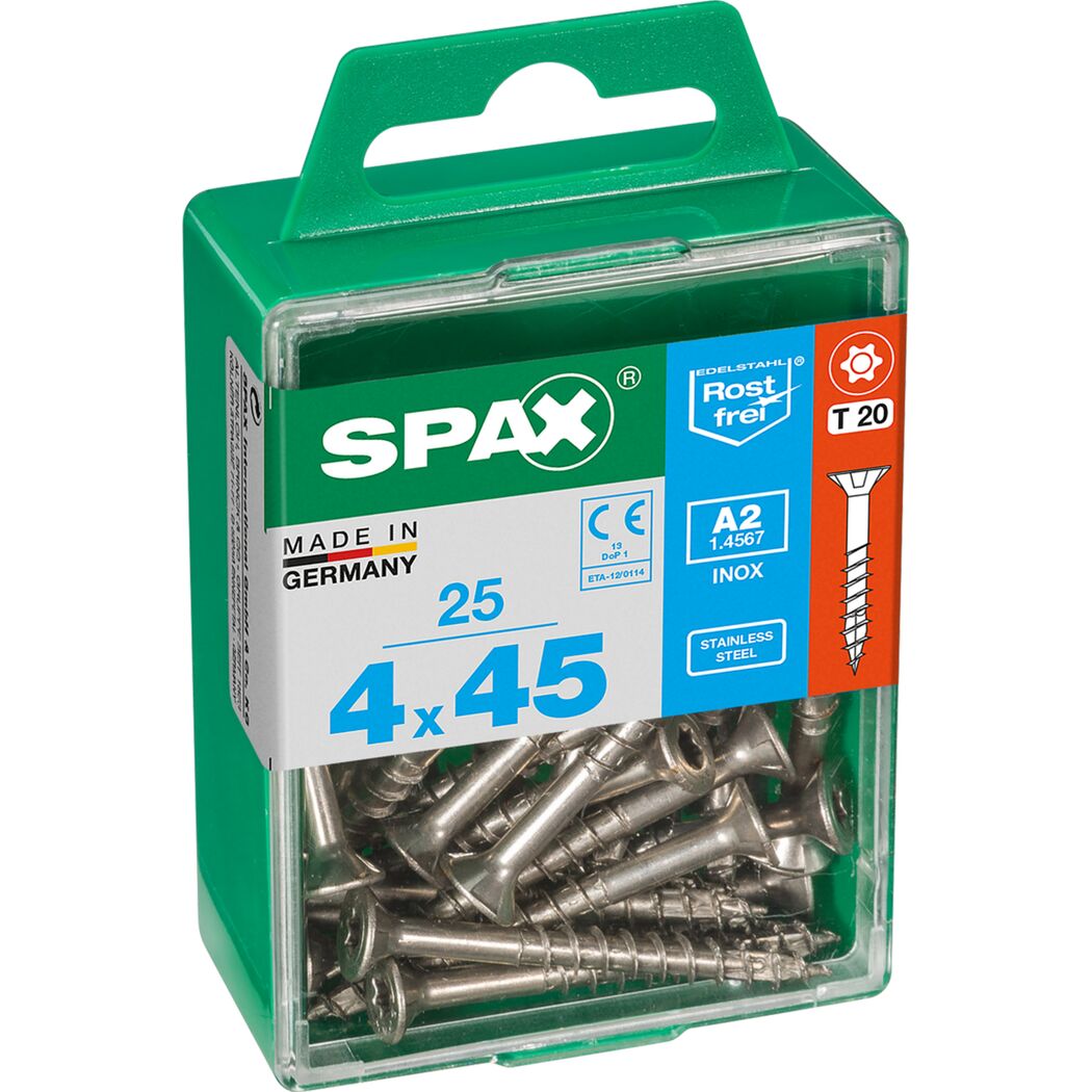 SPAX Senkkopfschrauben 4x45 mm, Edelstahl A2, T20, 25 Stück