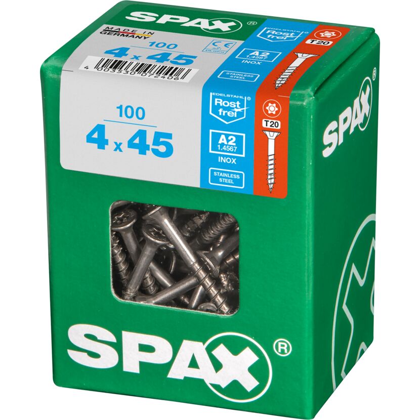 100 SPAX Senkkopfschrauben 4x45 mm, Edelstahl A2