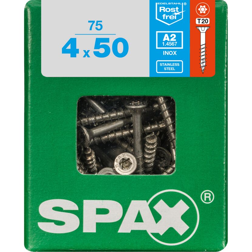 75 SPAX Senkkopfschrauben 4x50 mm in Verpackung