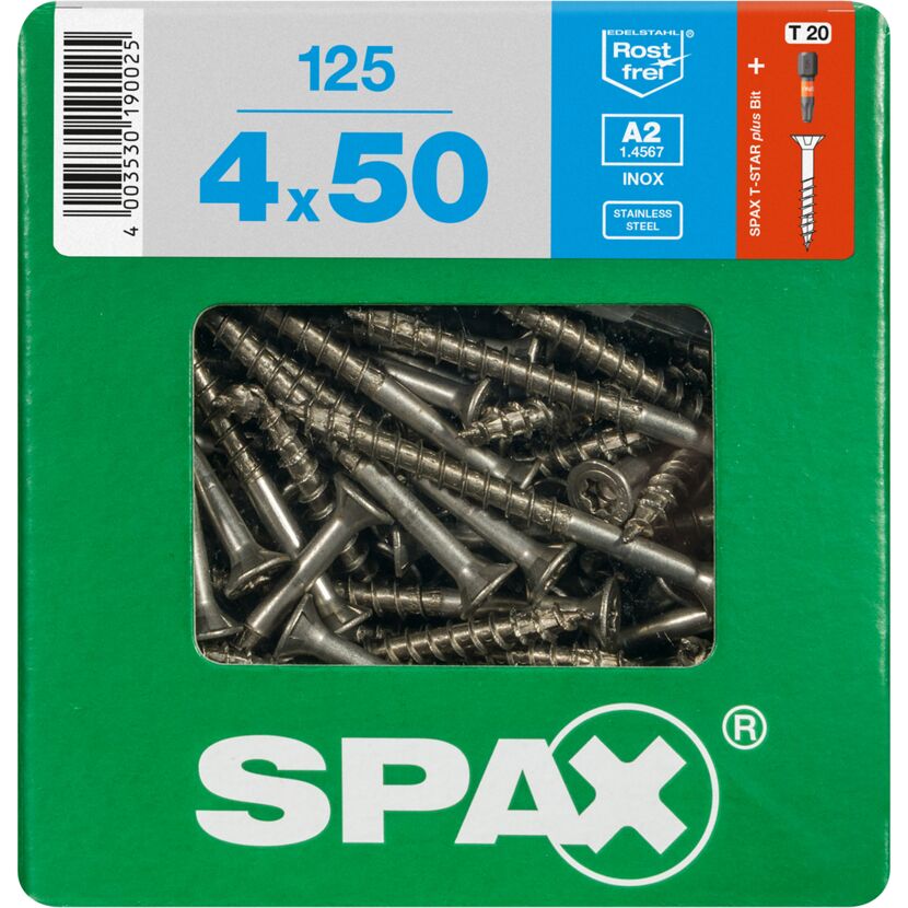 SPAX Senkkopfschrauben 4x50 mm, Edelstahl A2, 125 Stück