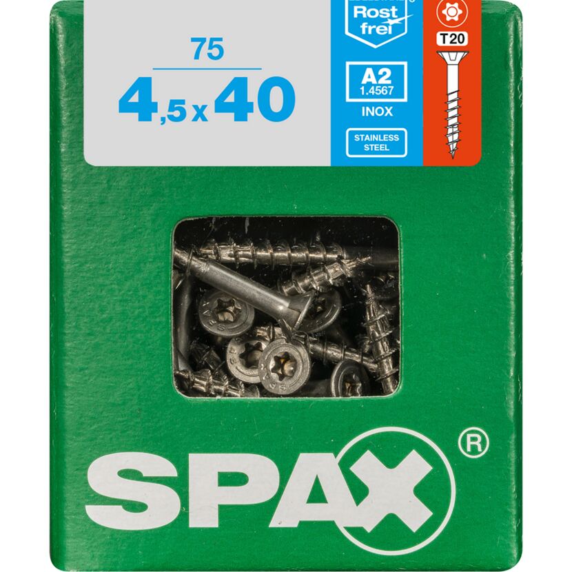 75 SPAX Senkkopfschrauben 4,5 x 40 mm in Verpackung