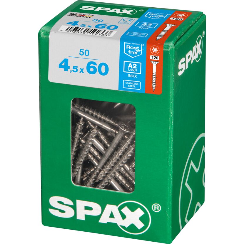 SPAX Senkkopfschrauben 4,5x60 mm, 50 Stück im Karton