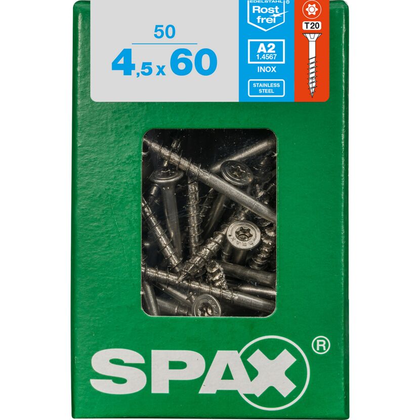 50 SPAX Senkkopfschrauben 4,5 x 60 mm, Edelstahl A2