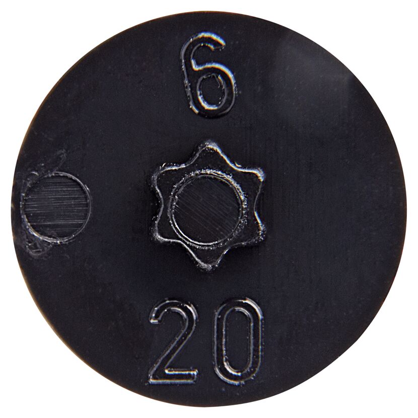 Schwarze Abdeckkappe mit den Ziffern 6 und 20