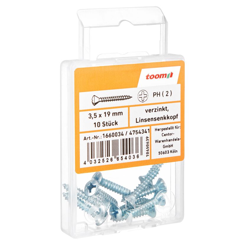 Blechschrauben Ø 3,5 x 19 mm verzinkt DIN 7983 10 Stück