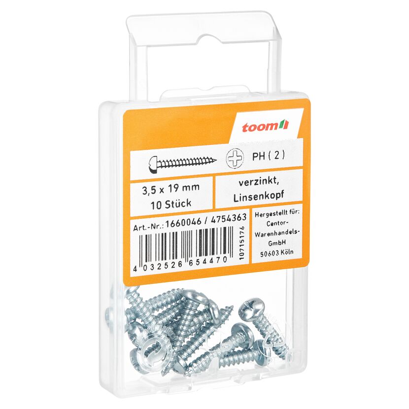 Blechschrauben Ø 3,5 x 19 mm verzinkt DIN 7981 10 Stück