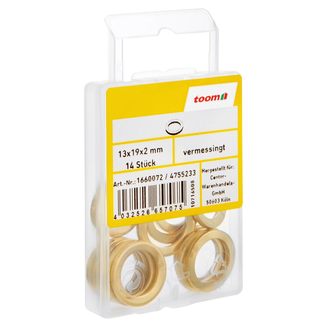 14 vermessingte Fitschenringe, 13 x 19 x 2 mm in Verpackung