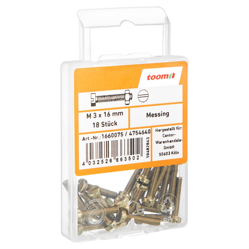 Zylinderschrauben M3 x 16 mm messing DIN 84 18 Stück